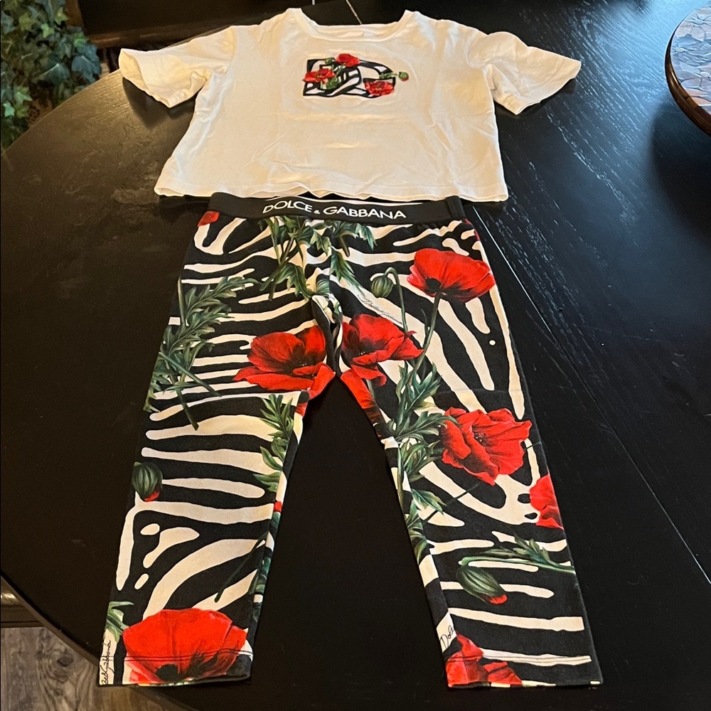 Dolce & Gabbana White Top and Floral Leggings Set